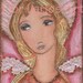 Angel in Pink - Original Mixed Media Painting on Canvas Folk art by FLOR LARIOS (5 x 7 INCHES)