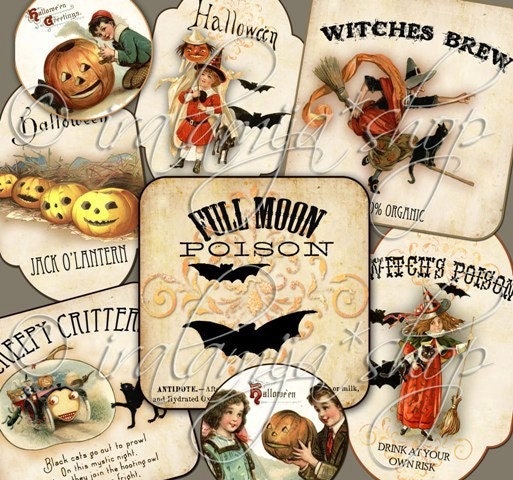 HALLOWEEN LABELS Collage Digital Images -printable download file-