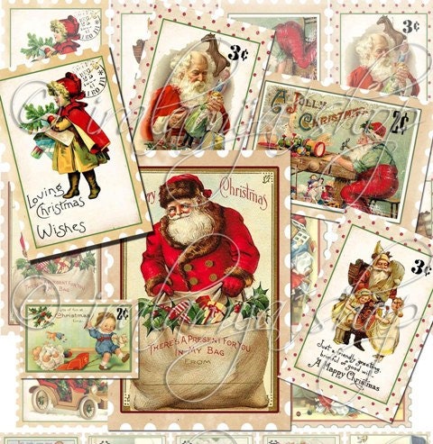CHRISTMAS POSTAGE STAMpS Collage Digital Images -printable download file-