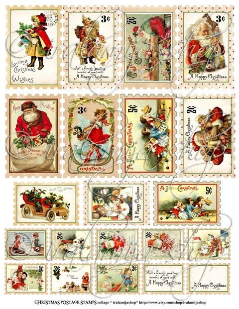CHRISTMAS POSTAGE STAMpS Collage Digital Images -printable download file-
