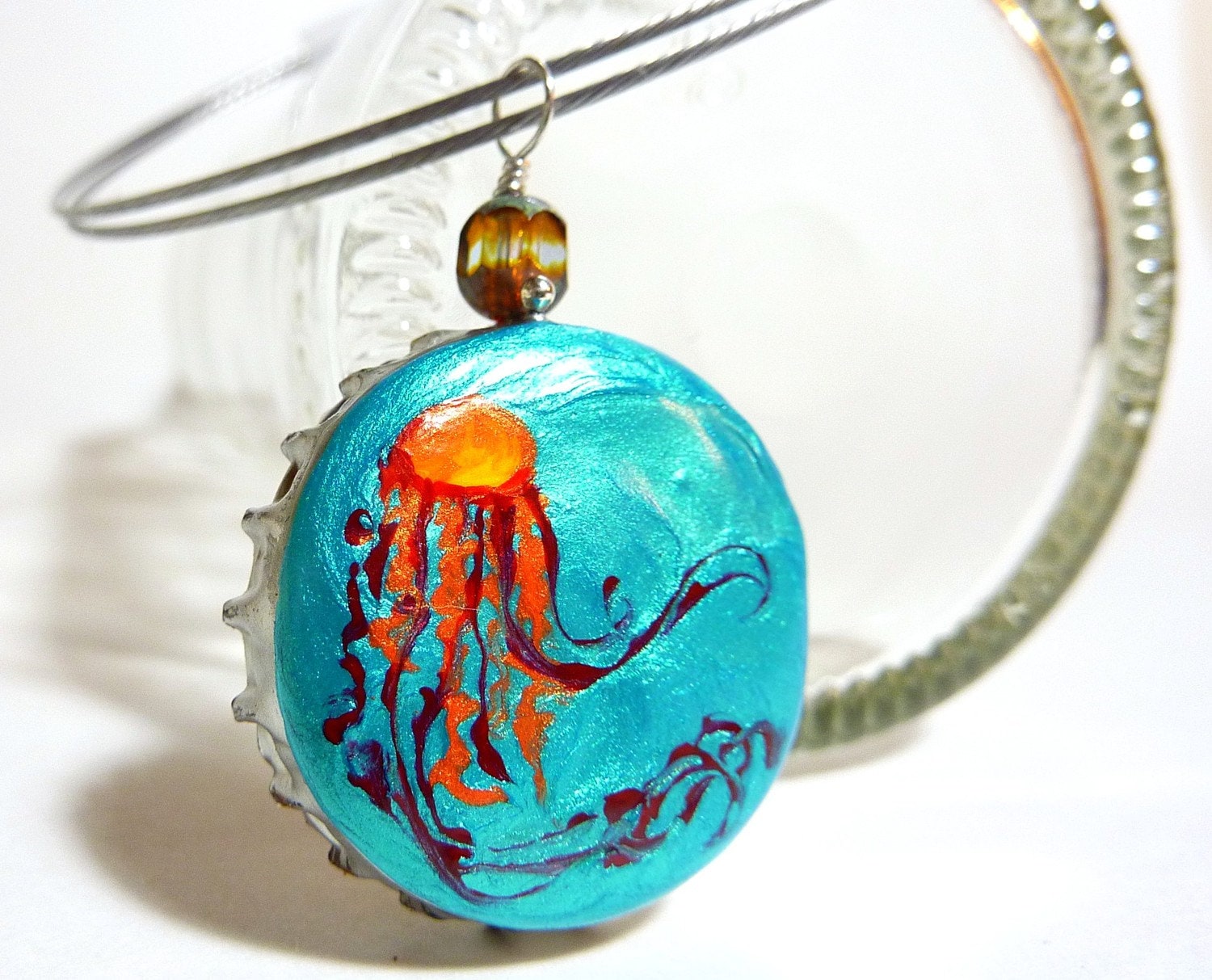 Bottle  Necklace on Jellyfish Bottle Cap Necklace   Danger In By Somewhathip On Etsy