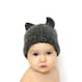 knit cat baby hat photo prop - itty bitty kitty in charcoal grey, size 3 to 9 months, ready to ship