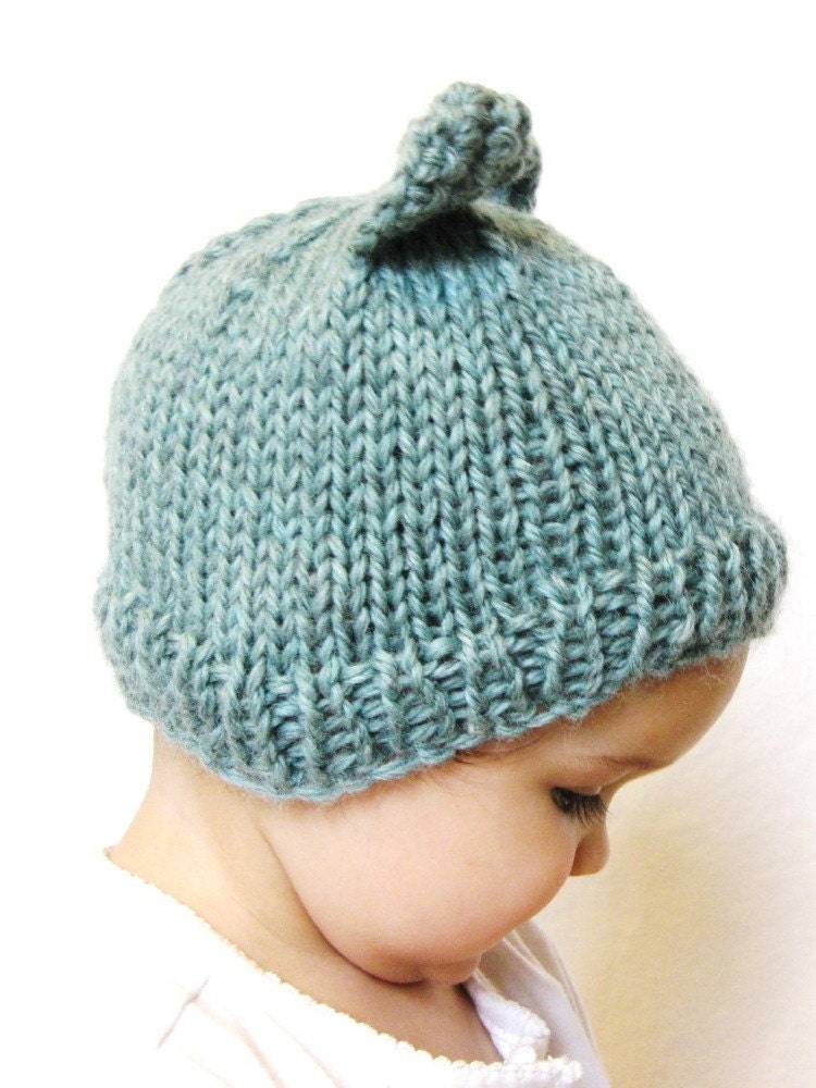 handknit baby hat and photo prop - aqua blue kitty cat, size 3 to 9 months, all natural fibers, machine washable wool, ready to ship