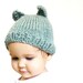 handknit baby hat and photo prop - aqua blue kitty cat, size 3 to 9 months, all natural fibers, machine washable wool, ready to ship