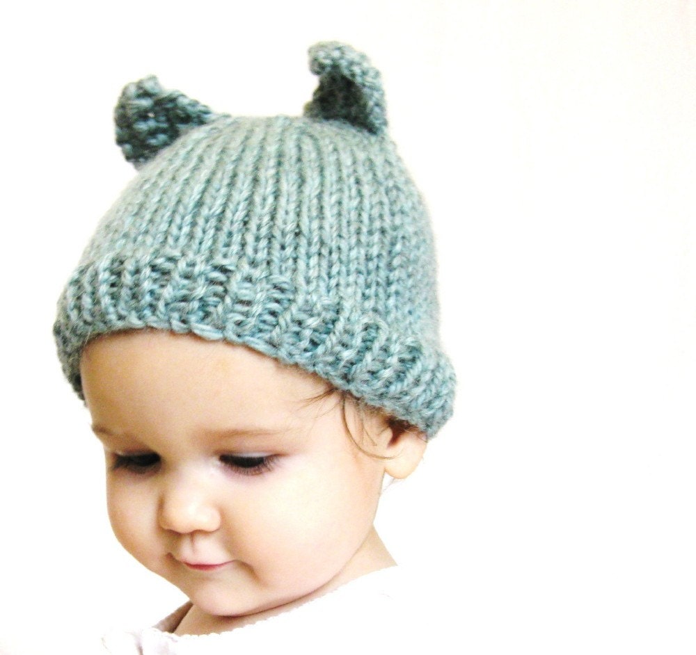 knit cat baby hat photo prop - itty bitty kitty in charcoal grey, size 3 to 9 months, ready to ship