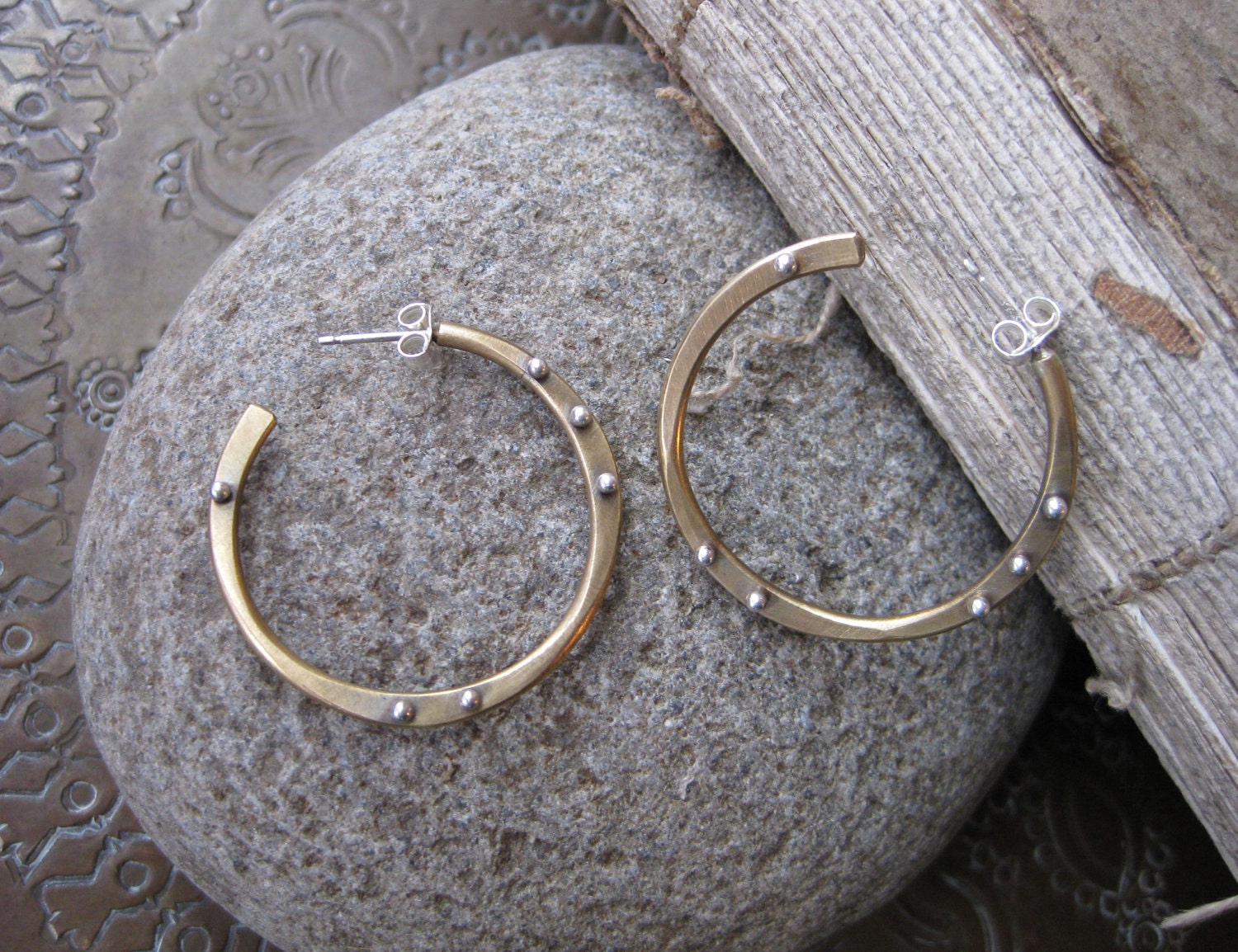 Small Bronze and Silver Hoop Earrings