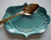 Ornate Robins Egg Blue Spoon Rest or Tray - CatsPawPottery
