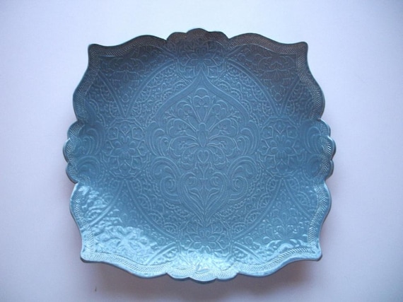 French Blue Square Brocade Serving Tray