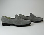 gray suede loafers . 1960s vintage Hush Puppy slip ons