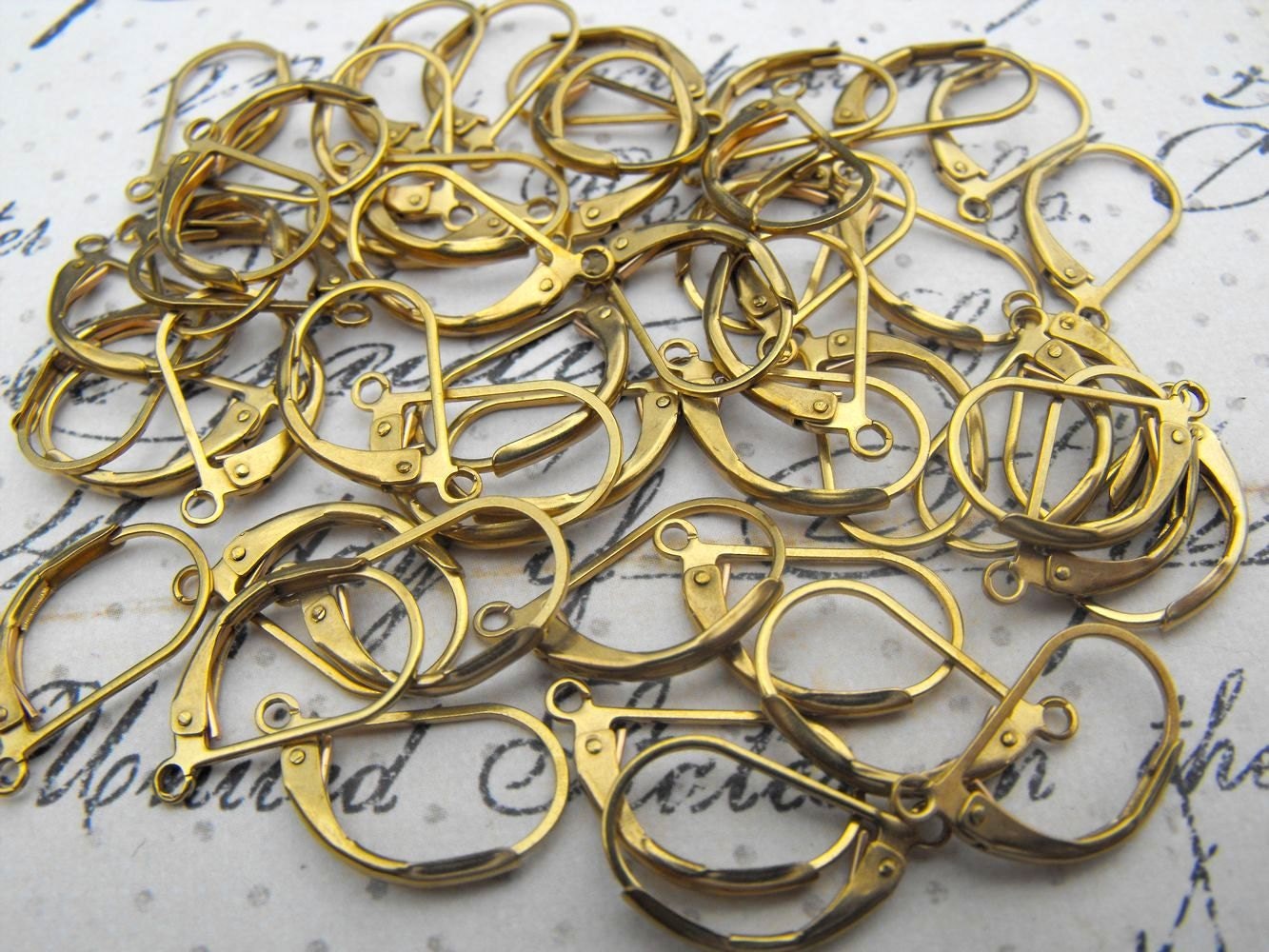 Ear Wire - 50 Pieces of Raw Brass Lever Back Ear Wires