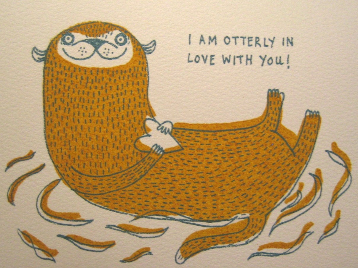 I'm Otterly In Love with You Handprinted Valentines Card
