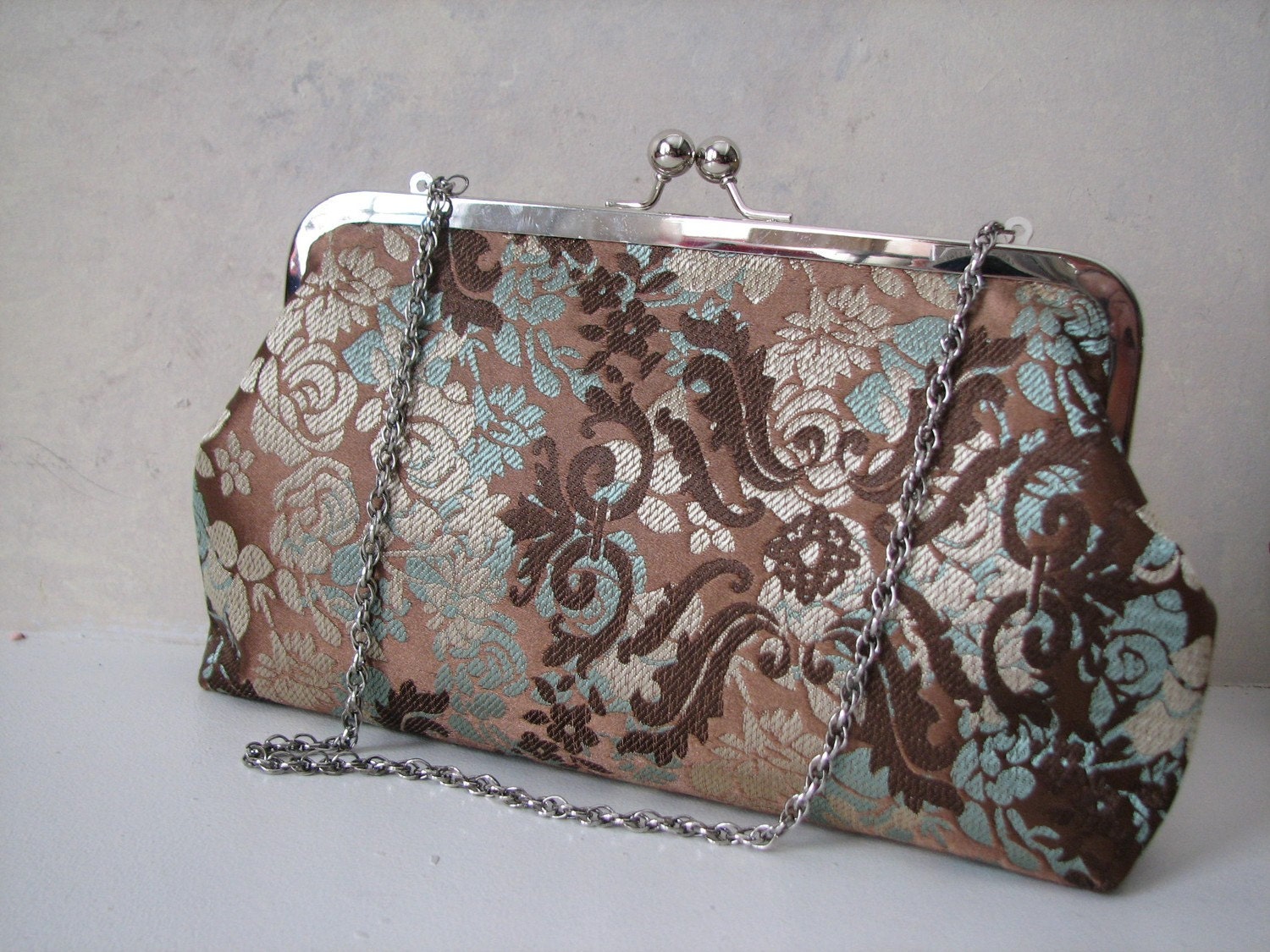 Handmade Bronze  Aqua Convertible Clutch with strap