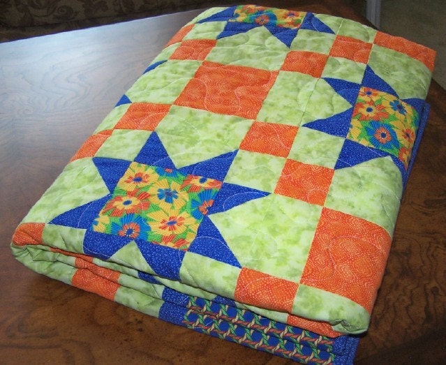 Morning Star Quilt - Twin Bed Coverlet 58 X 72 inches