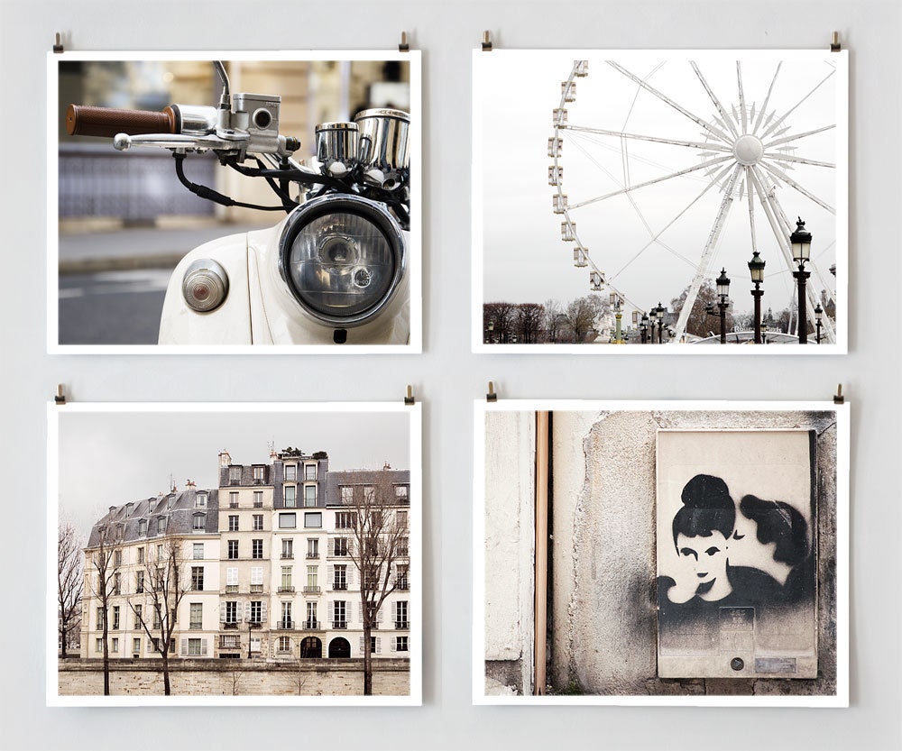 Paris Color Photography Set Neutral - Paris Décor, French Wall Art Set, White Wall Décor, French Wall Art