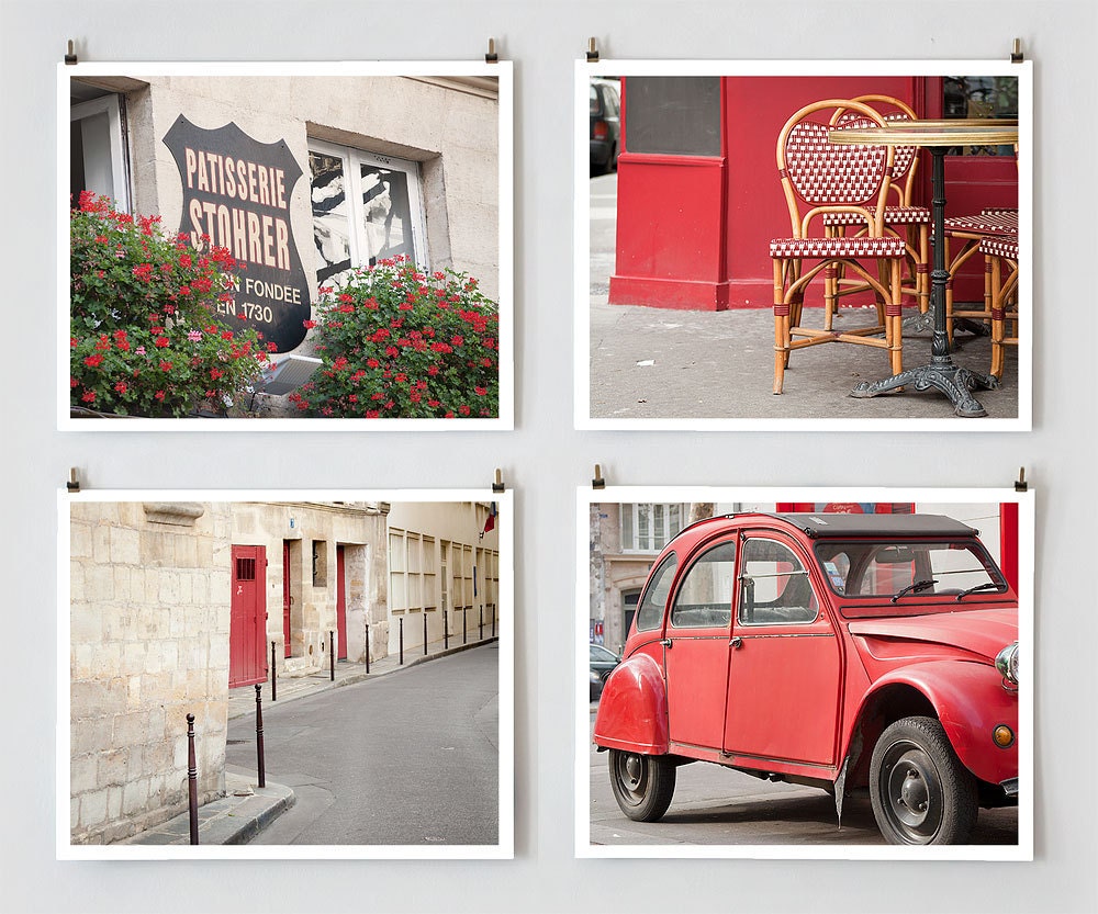 Paris Color Photography Set Red - French Fine Art Photograph Art Prints, Paris Decor - French Wall Decor, Red Home Decor, Modern Wall Art