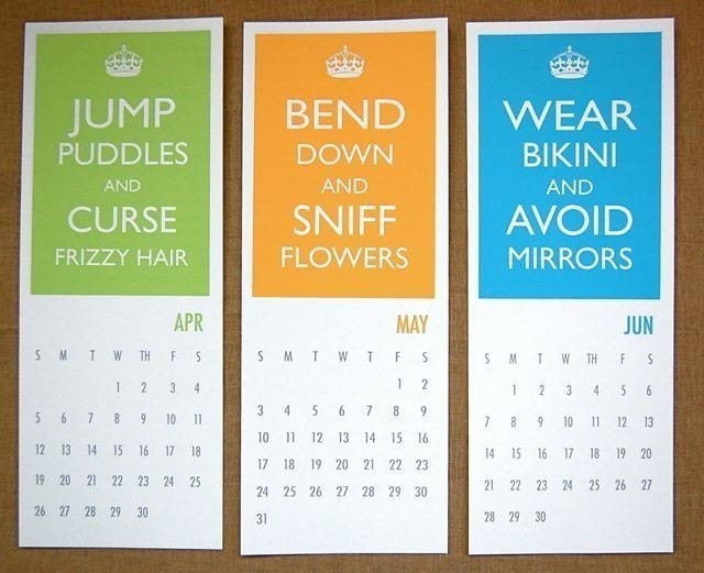 Keep Calm and Carry On Spoof Calendar, Printable (WOMEN)