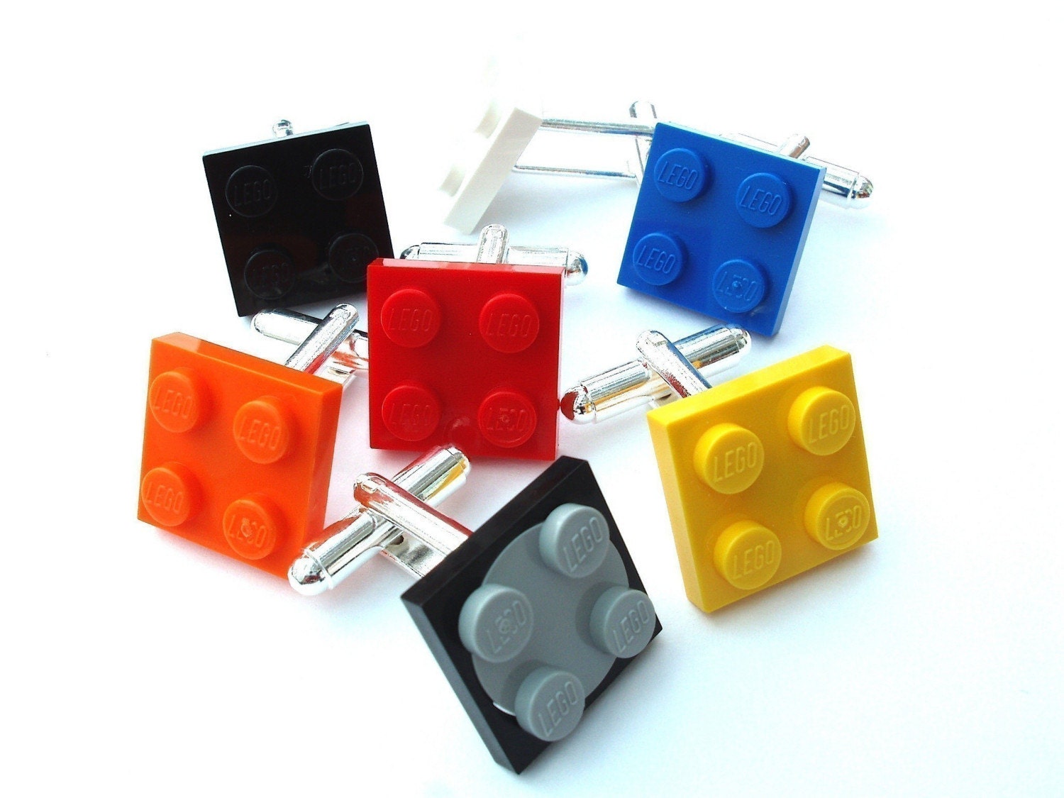 Pick your own colour Lego Plate Cufflinks - silver plated - BUY 1 PAIR GET 1 FREE