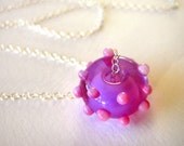 Unique Wisteria and Sweet Mauve Pink Spotted Blown Glass Loop Necklace OOAK on Delicate Sterling Silver Chain