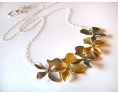 Sweet Cascading Orchid Necklace in Matte Gold and Silver