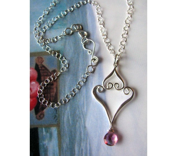 Mystic Pink Quartz and Silver Scroll Swirl Necklace Also Available with matching Earrings
