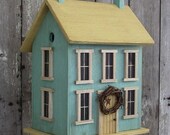 BIRDHOUSE SALTBOX YELLOW and ROBIN EGG BLUE 2 COMPARTMENTS