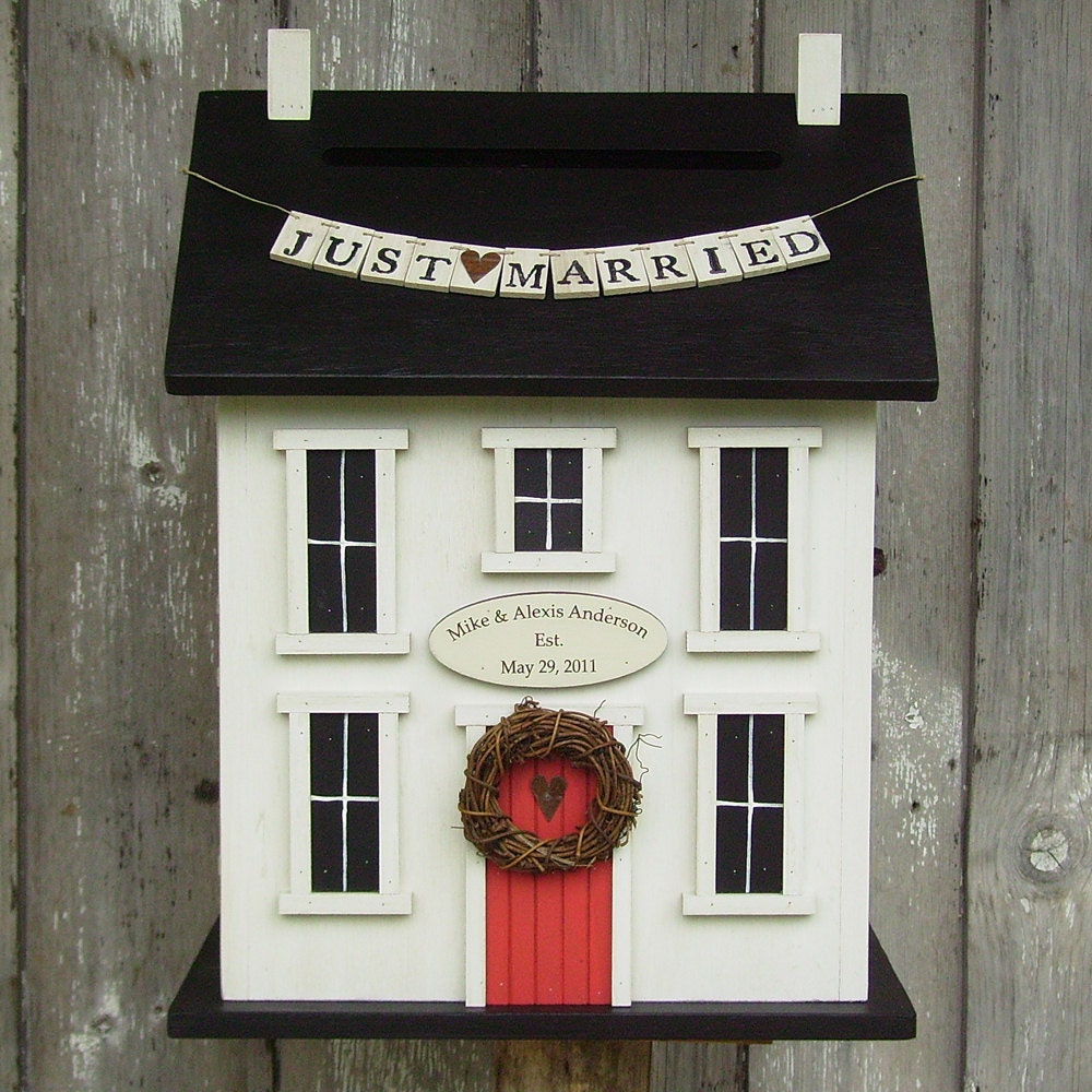 Original  - Wedding Card Holder Box Birdhouse  Personalized -  Choose your Colors.