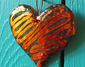 Copper Heart Ornament or Pendant  - with red-orange accents and verdigris green patina - OOAK