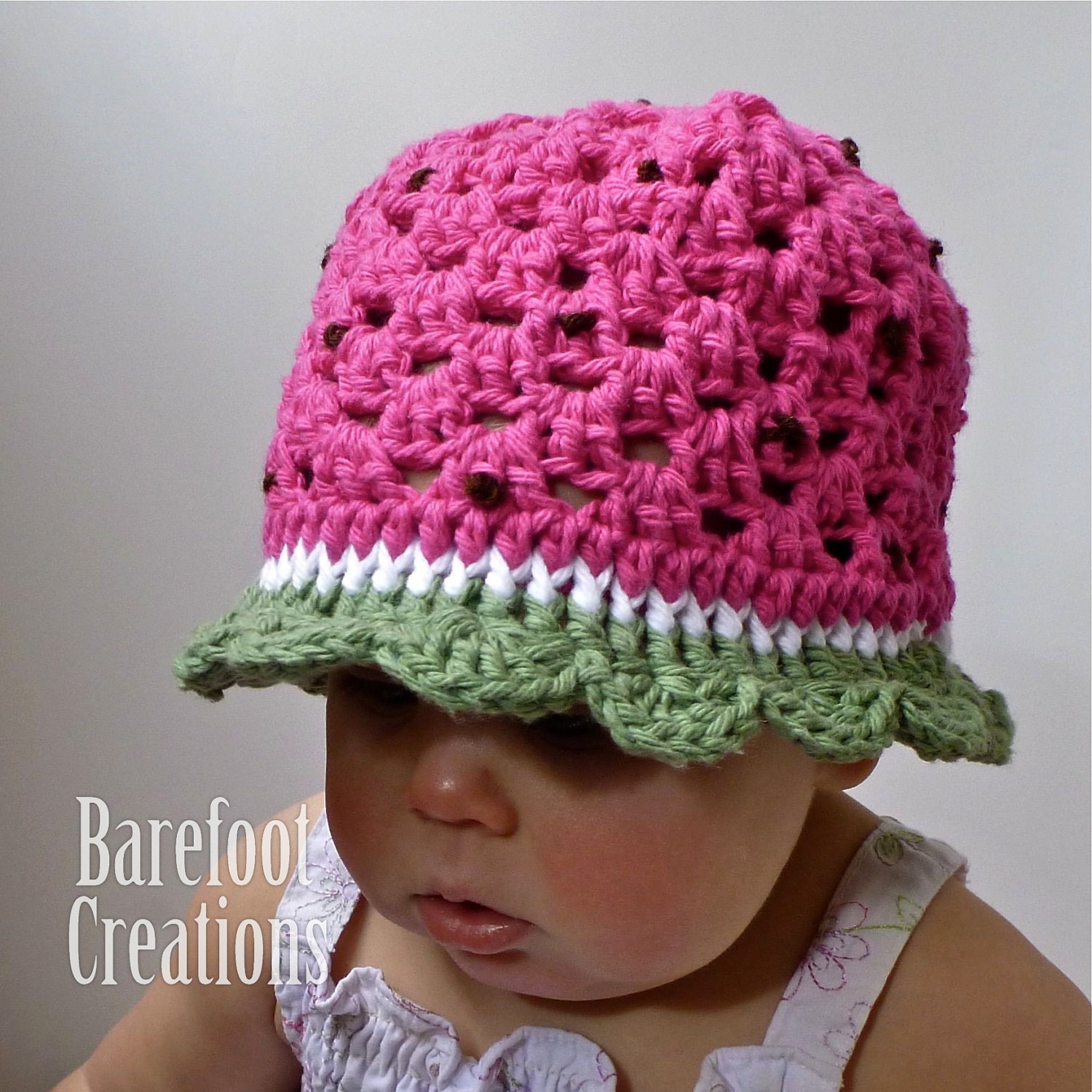 6-12 Months - Watermelon Sun Hat - Cotton Breezy Scalloped Sun Hat