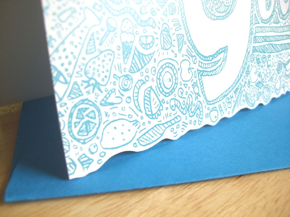 Eco-friendly Greeting Note Card - Sweets, Candies, Fruits... Detailed Illustration - Thank You Card