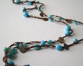 3x Wraparound Necklace / 6X Bracelet - Sky blue glass beads, shells on cotton thread - Made to Order