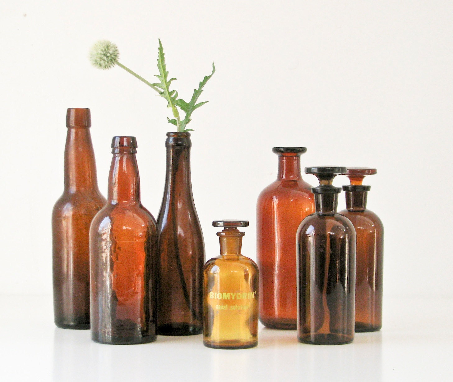 Vintage Brown Glass Bottles - Collection of 7 - BeeJayKay