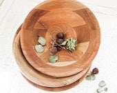 4 Vintage Wood Bowls - Peiced Wood Mosaic