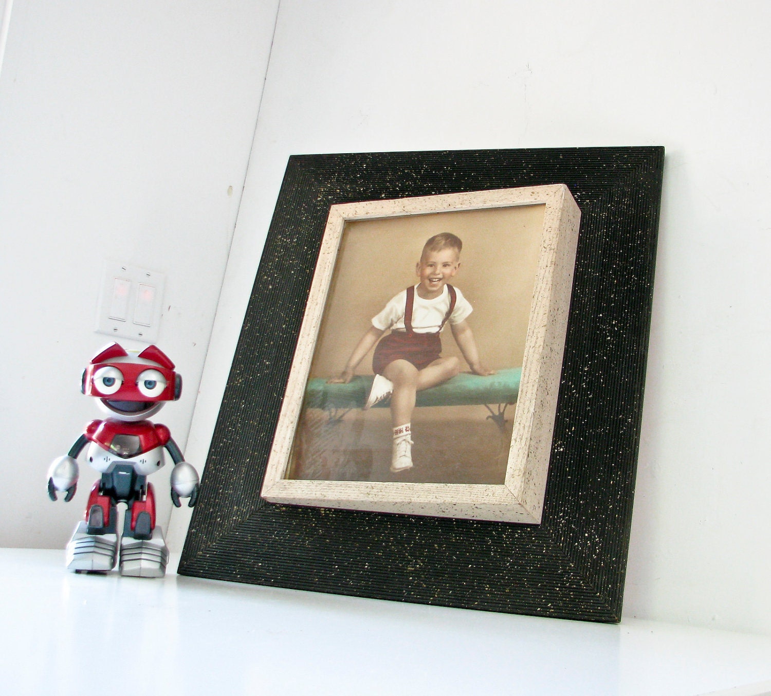 Atomic Picture Frame - Angled  - Mid Century Modern - Black and White