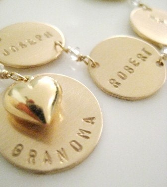 Handful of Love - PERSONALIZED BRACELET Handstamped 14k gold filled Tags Charms Links