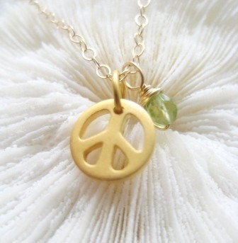 Tiny Gold Peace Charm Necklace -"GREEN PEACE"