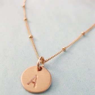 Gold Initial Charm Necklace / "Pretty Petite Initial in Gold" - with one disc