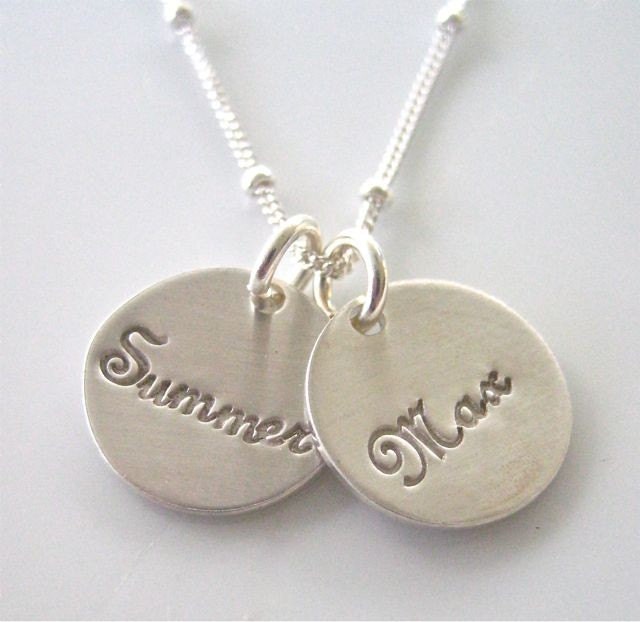 Custom Silver Charm Necklace - "Pretty Little Names in Sterling and Script" - DOUBLE