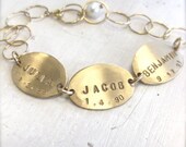 Mommy Bracelet - Personalized and Hand Stamped Gold Charms with Birthdates