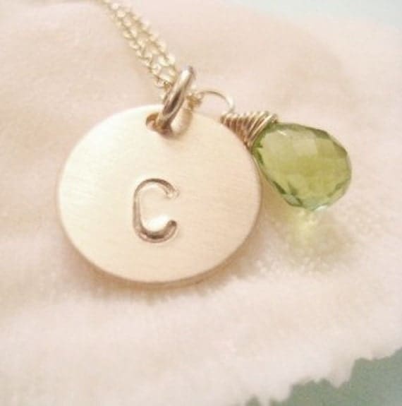 SIMPLE GOLD INITIAL Necklace  - with Green Peridot
