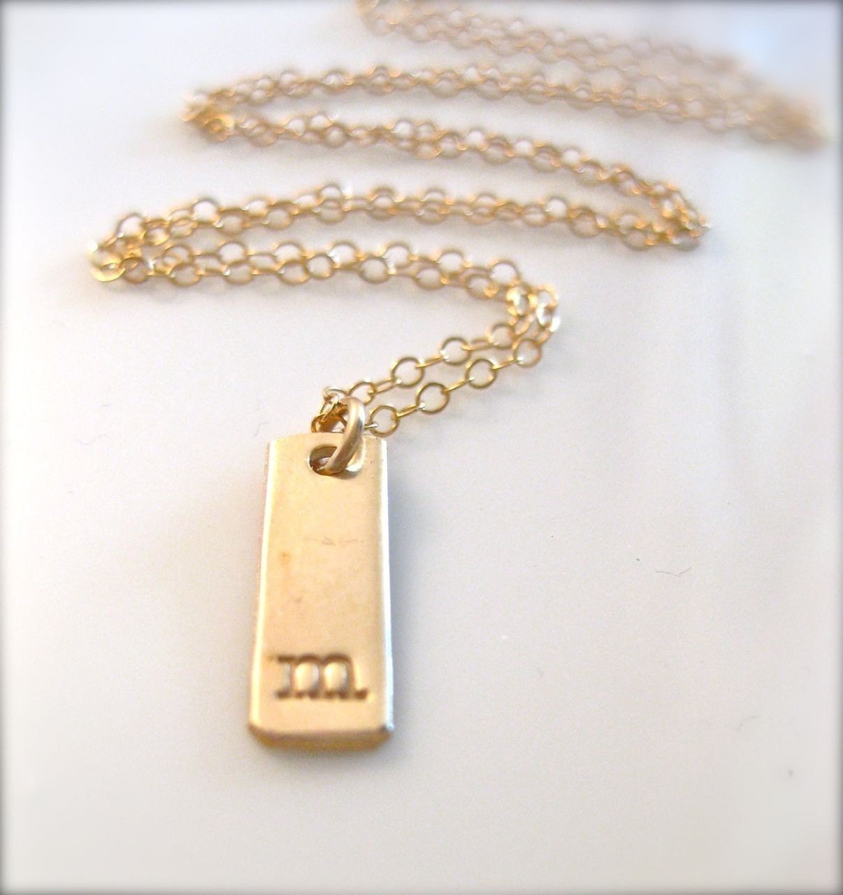 Hand Stamped Charm Necklace - "The Short Bar Initial in Gold"