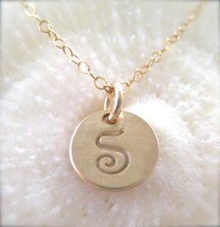Gold Initial Charm Necklace - "Petite Initial in Script"