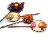Cute Kawaii Hedgehog Bobby Pin Set - Cameo Filigree Antique Brass Formal Chic EGL EGA Kawaii Kitsch Fall Fashion Orange Pink