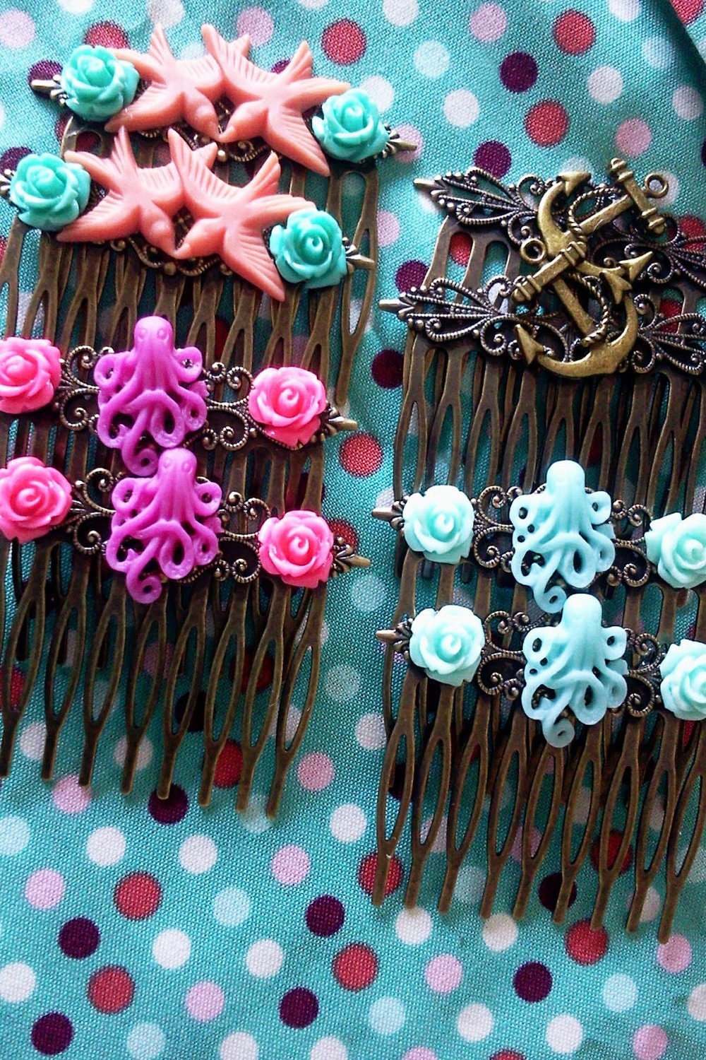 Anchor Antique Brass Hair Combs Nautical Rockabilly Regency Simple Chic Boat Trendy Bronze Navy Sailor