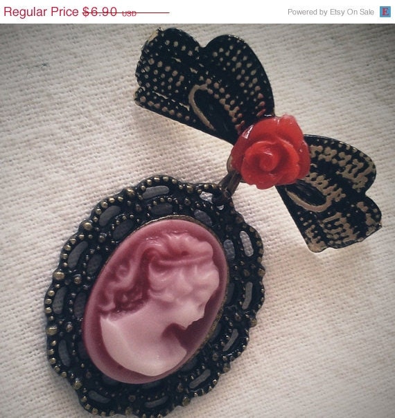Memorial Day Red Lovely Victorian Lady Mini Brooch Pin Romantic Antique Brass Cameo Regency RococoMarie Antoinette EGL Woman