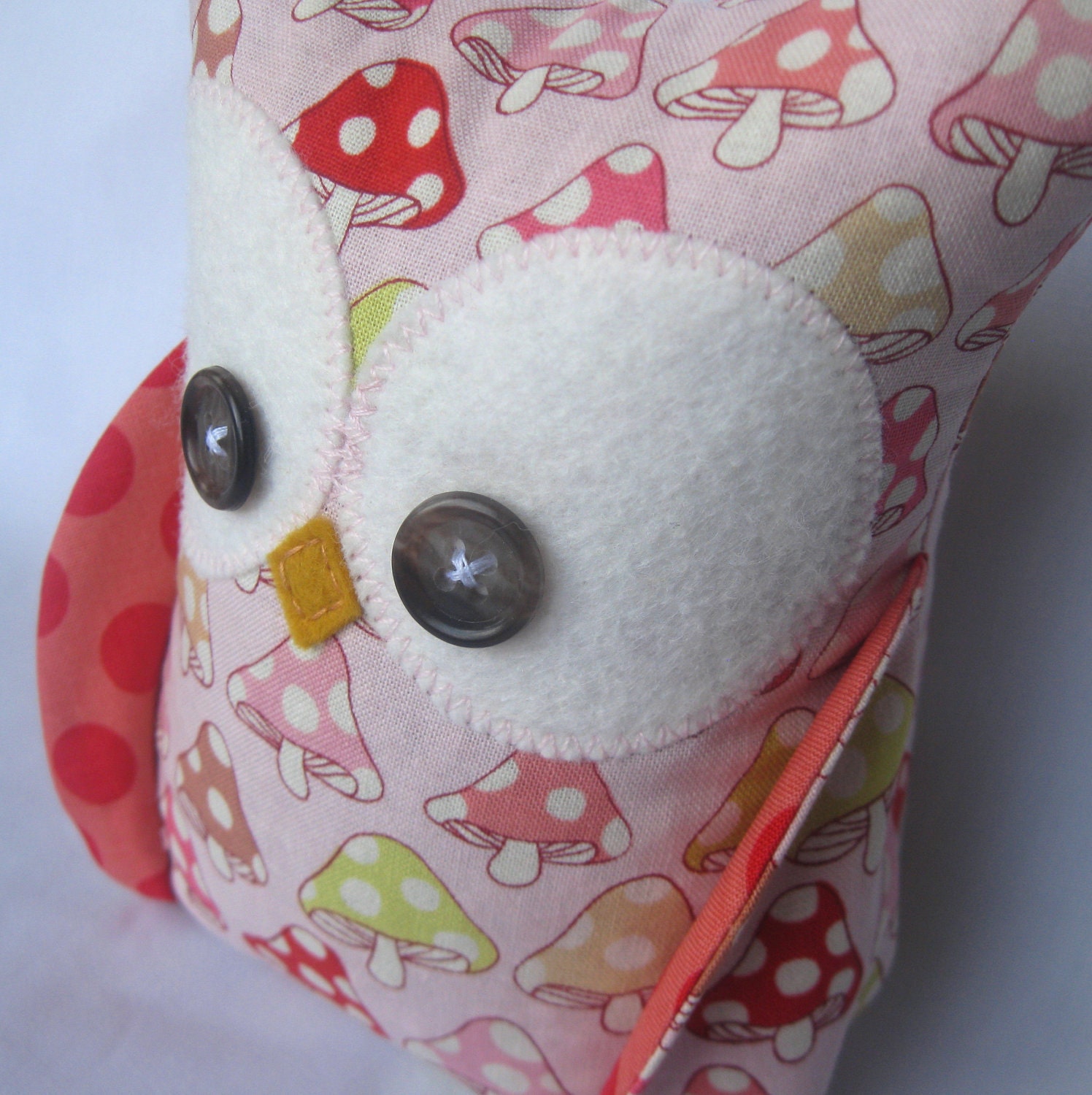 Owl bookend with mushroom fabric