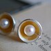 Fine Silver & Gold Dinner Party Stud Earrings, Pearl Post Earrings, Elegant, Statement Earrings, Wearable Art