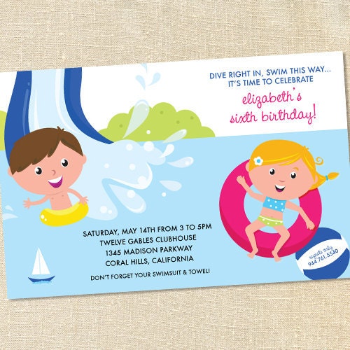 Sweet Wishes 20 Childrens Waterslide Pool Party Invitations - Custom Quantities (As Low as 1.19 Each) Il_170x135