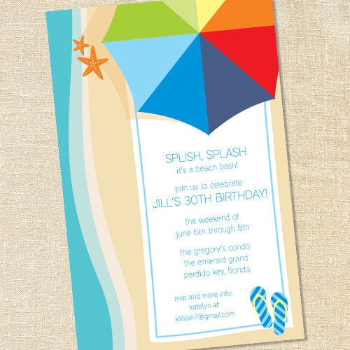 Sweet Wishes 20 Beach Towel and Umbrella Party Invitations - Custom Quantities (As Low as 1.19 Each) Il_170x135