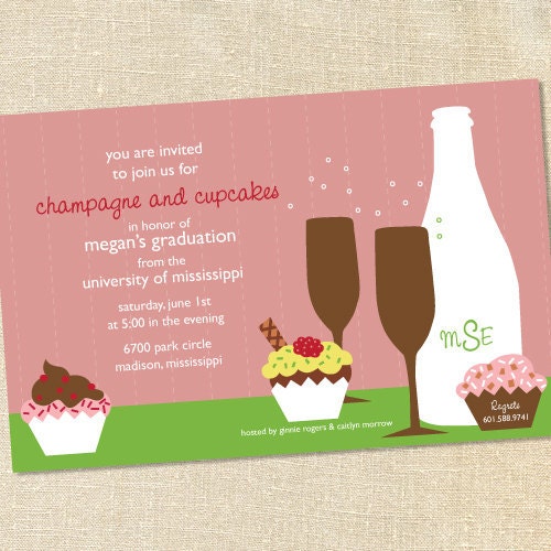 Sweet Wishes 20 Champagne and Cupcakes Bridal Shower Birthday Party Invitations - Custom Quantities (As Low as 1.19 Each) Il_570xn