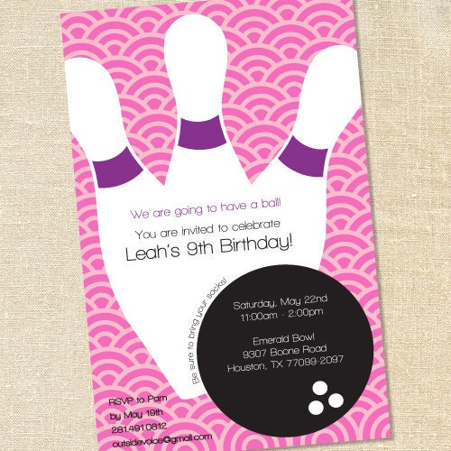 Sweet Wishes 20 Pink Bowling Birthday Party Invitations - Custom Quantities (As Low as 1.19 Each) Il_570xn